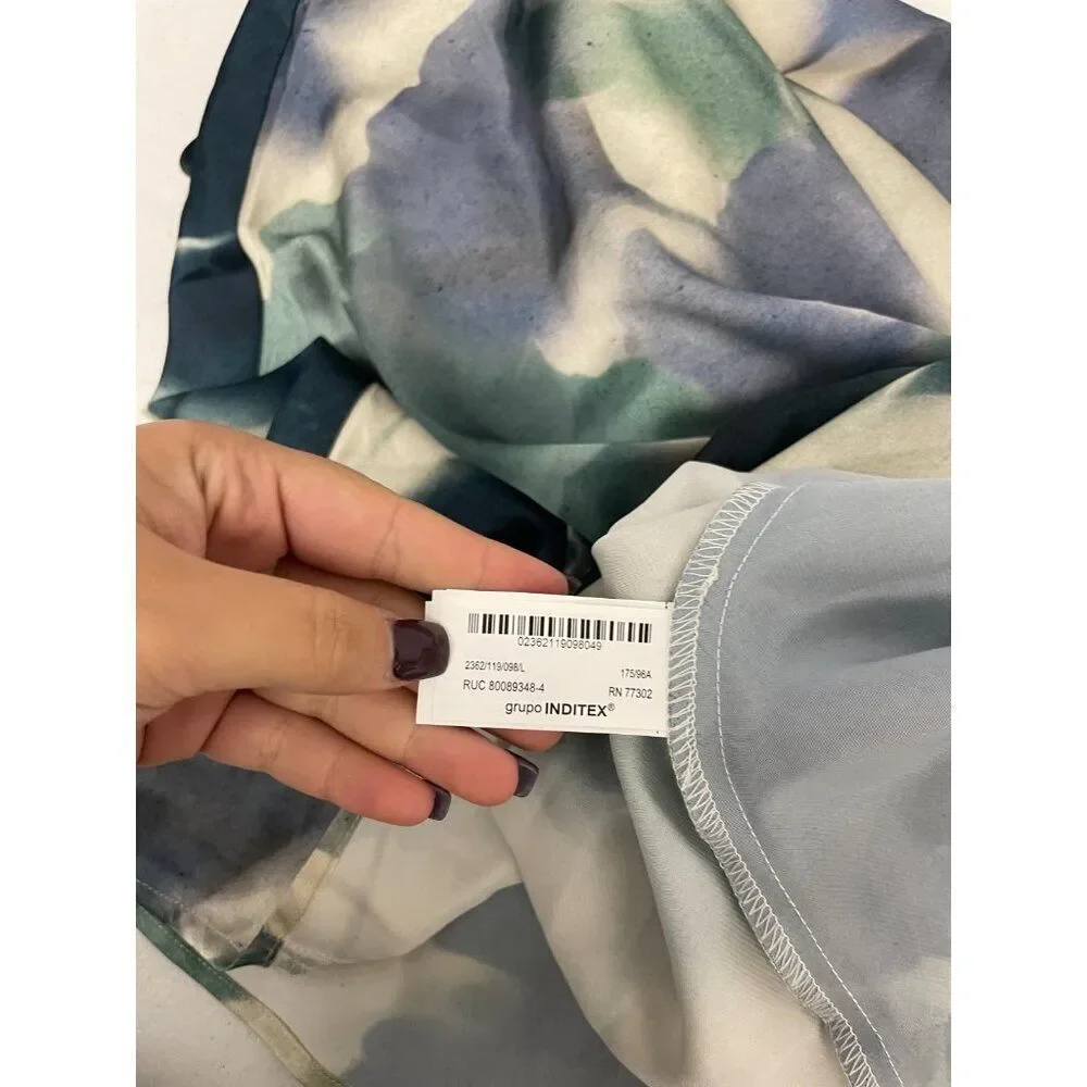 Zara Womens Midi Dress L Green Printed Satin Effect Short Sleeve 2362/119 NWT - Picture 7 of 15